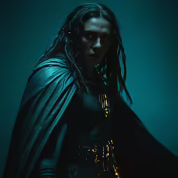 a man in dark costume poses for a photo