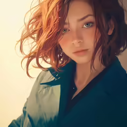 a girl with frizzy hair is posing for the camera