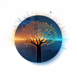 a round blue and yellow tree with an unusual design