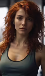 a woman with red hair posing for a picture