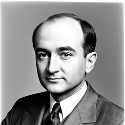 a black and white photo of a man in a suit