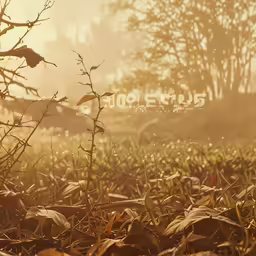 some yellow and brown colored images on an outdoor field