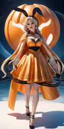 a woman wearing a costume with horns is posing