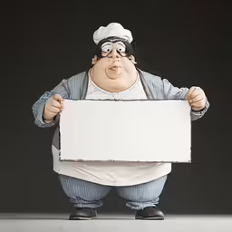 large fat fat man holding a sign