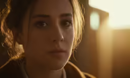 a girl is staring intently at something in the distance