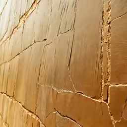 the exterior of an old house with cracks in it