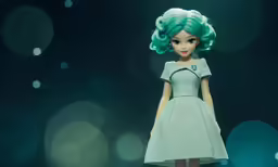 an action figure with green hair and a white dress