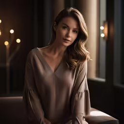 a woman is sitting down looking off into the distance