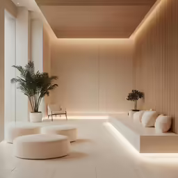an interior view of a room filled with sofas
