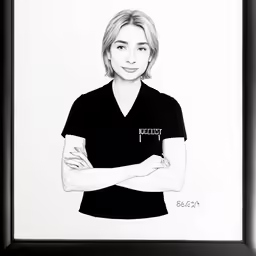 a drawing of a woman with her arms crossed