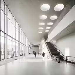 this is a black and white photo of people inside a building