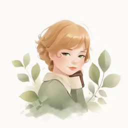 an illustrated photo of a young girl in a green dress with leaves around her neck