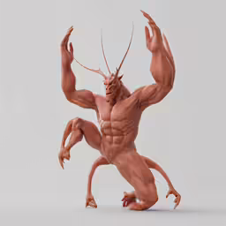 a large body of muscle with a creepy face and big legs