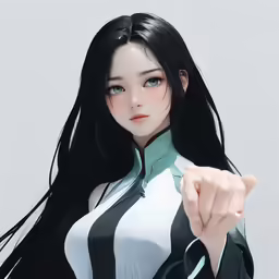 a 3d rendering of a woman pointing to the camera