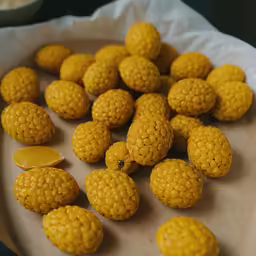 some yellow cookies that are sitting on a plate