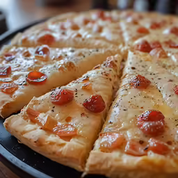 close up view of the crust on pizza