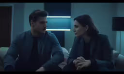 a couple sitting on top of a couch in a living room