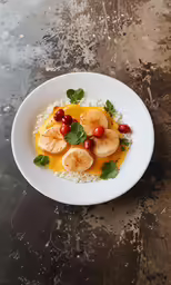 a close up of a plate of food with fruits on top