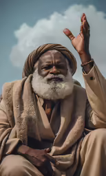 an older man sitting on top of a field