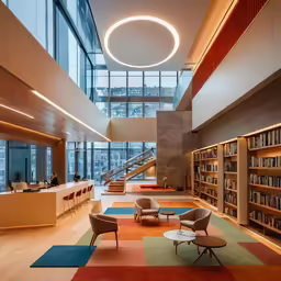 a room with lots of book cases and a large window