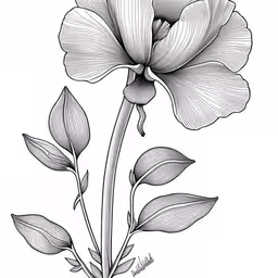 an ink painting of a flower,the flower is drawn with pencil