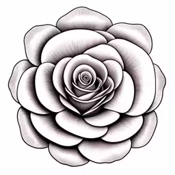 the flower is made from a line drawing technique,a black and white drawing of a flower,a black and white drawing of a rose,the image shows a large, stylized flower,a flower drawn by hand in black and white