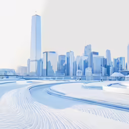 a city with skyscrapers is seen in the distance