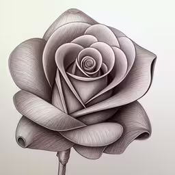 a large black and white flower in a line drawing style,a drawing of a rose on a paper