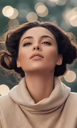 the girl with her eyes closed in front of a bright background