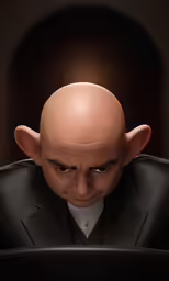 a cartoon character is looking down on a computer