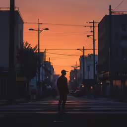 a person standing at the street looking off into the distance