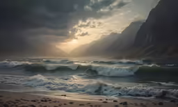a picture of a sun setting over some water