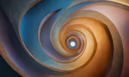 an artistic swirl painted in shades of blue, brown and yellow