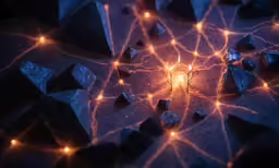 a table with lit up pieces of material