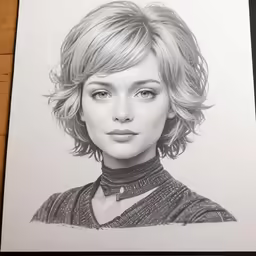 a drawing of a woman wearing a turtle neck shirt