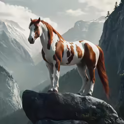 a horse that is standing on a large rock