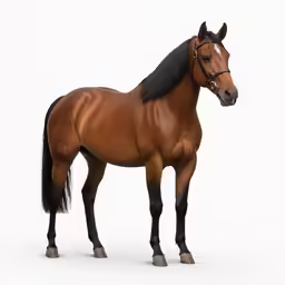 a brown horse standing with its head turned to the side