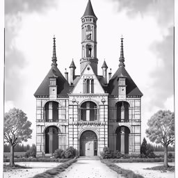 an architectural drawing of a building with many windows