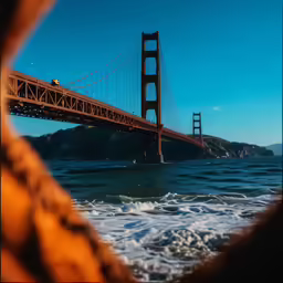 a picture taken from the water looking at the bridge