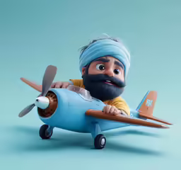 a figurine of an animated man sitting on a small plane