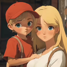 the little girl and boy are looking at each other