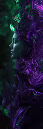 a person with dark hair and glowing lights,a woman