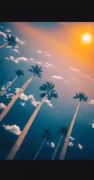many palm trees under the bright sky on a sunny day
