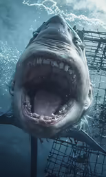 an angry shark with the mouth open and its teeth wide open