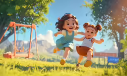 children running and playing in a park