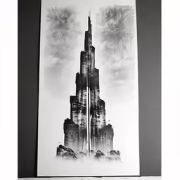 an artistic photograph of a very tall building in the air