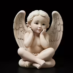 a porcelain angel sitting on the ground