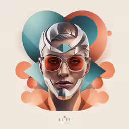 a woman wearing sun glasses and a stylized face