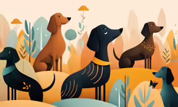 some dogs are standing in the woods together