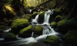 a river running through a lush green forest